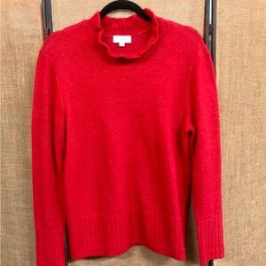 LOFT Red Women's Mock Ruffle Neck Sweater Sz L Holiday